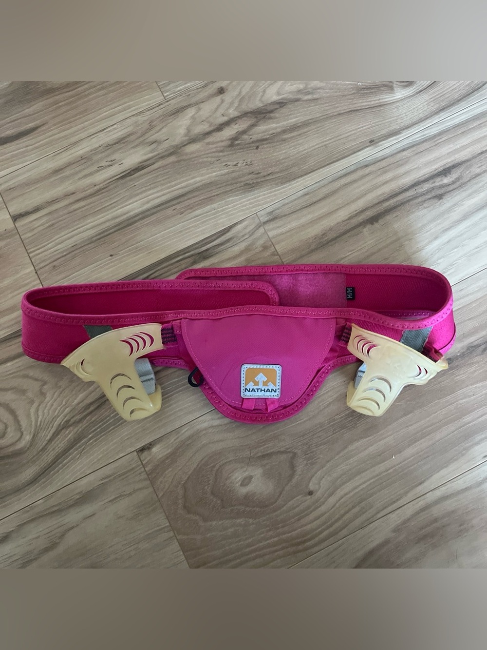 Natan Hot Pink Hydration Belt with Beige Bottle Clips